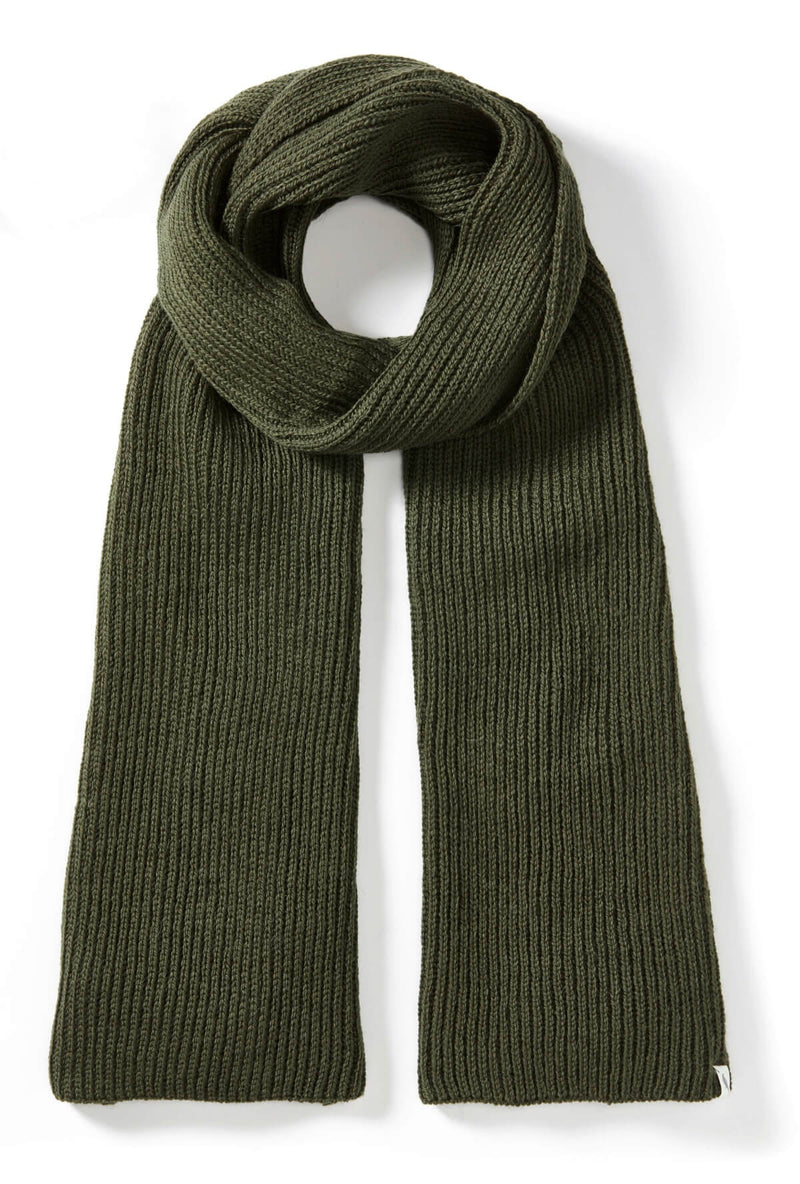 PEREGRINE Merino Wool Porter Ribbed Scarf Olive