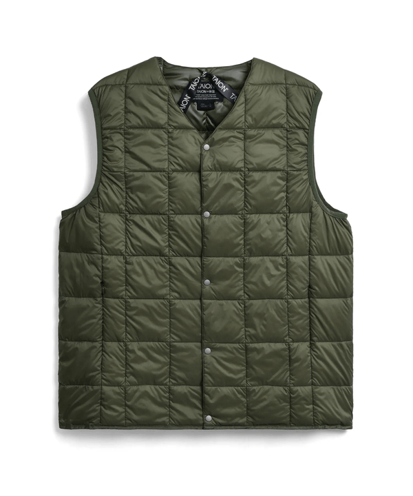 TAION Mens V-Neck Down Vest Dark Olive