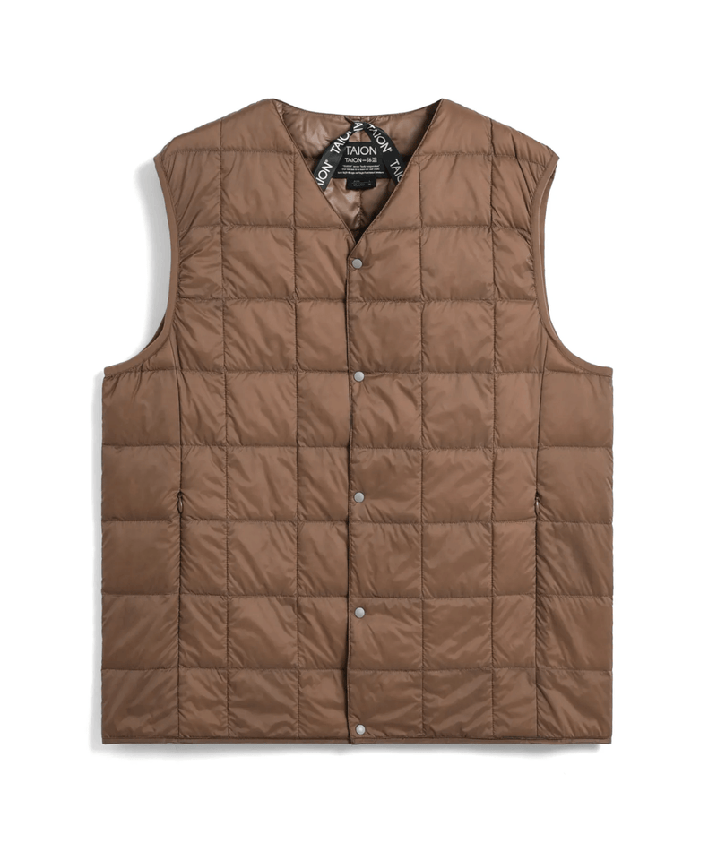 TAION Mens V-Neck Down Vest Mocha