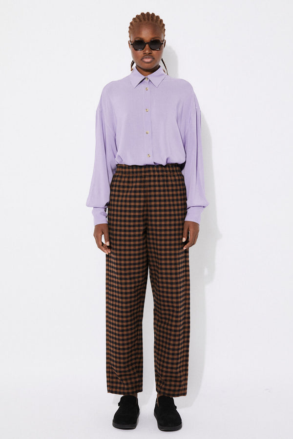 RITA ROW Pomero Long Cotton Pants Brown Check