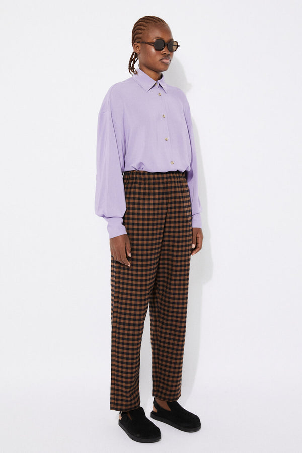 RITA ROW Pomero Long Cotton Pants Brown Check