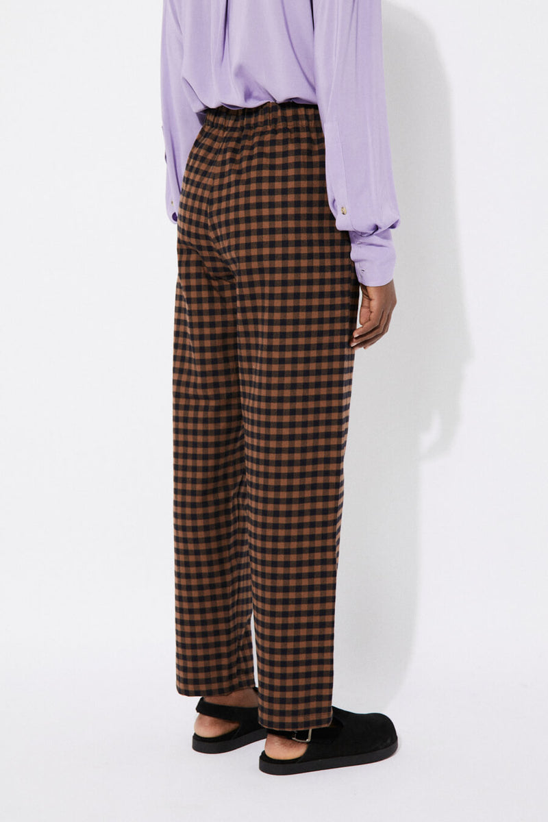 RITA ROW Pomero Long Cotton Pants Brown Check