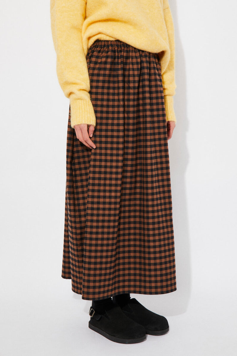 RITA ROW Pedra A-line Midi Skirt Brown Check