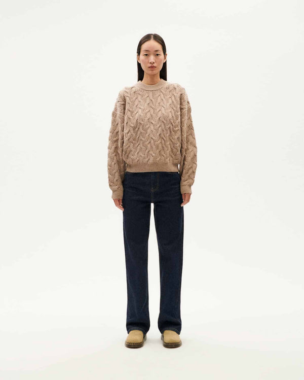 THINKING MU Beige Carmen Knitted Sweater