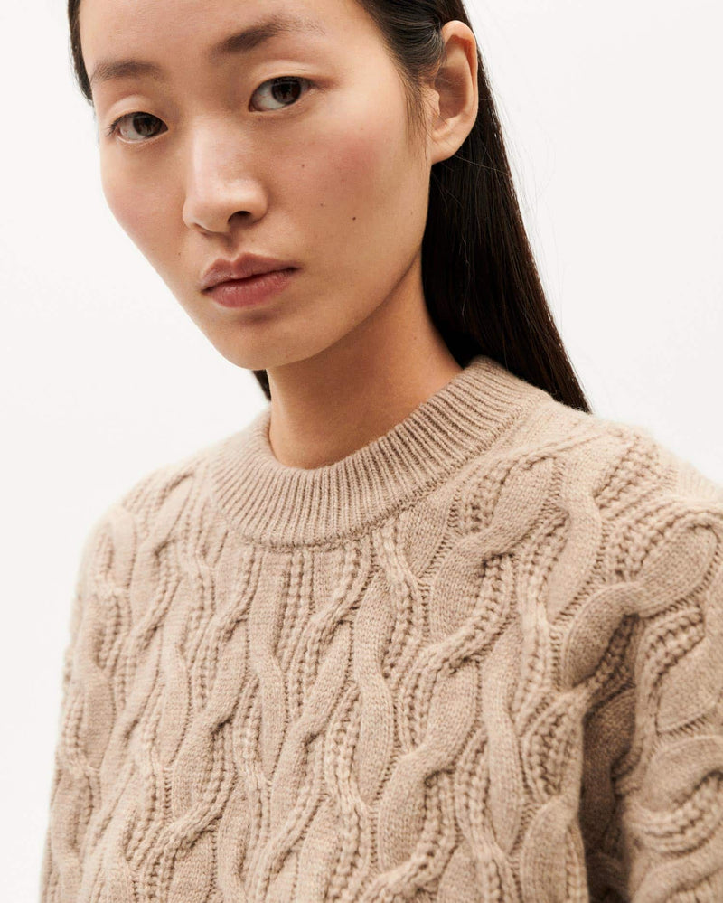 THINKING MU Beige Carmen Knitted Sweater