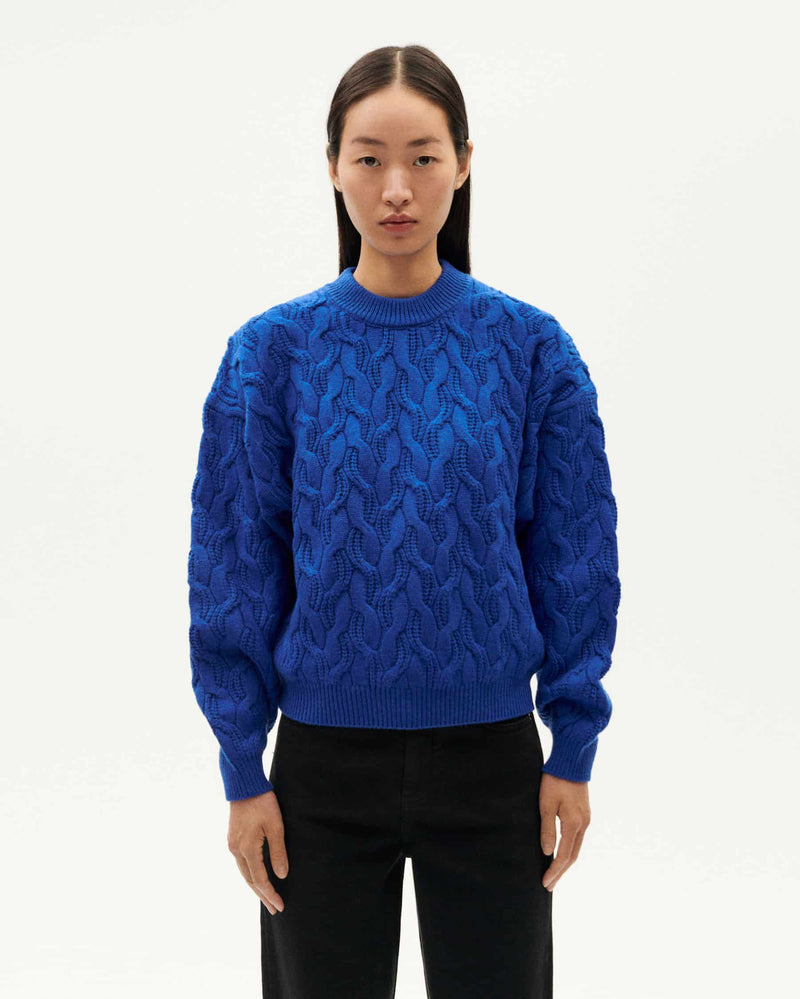 THINKING MU Blue Carmen Knitted Sweater